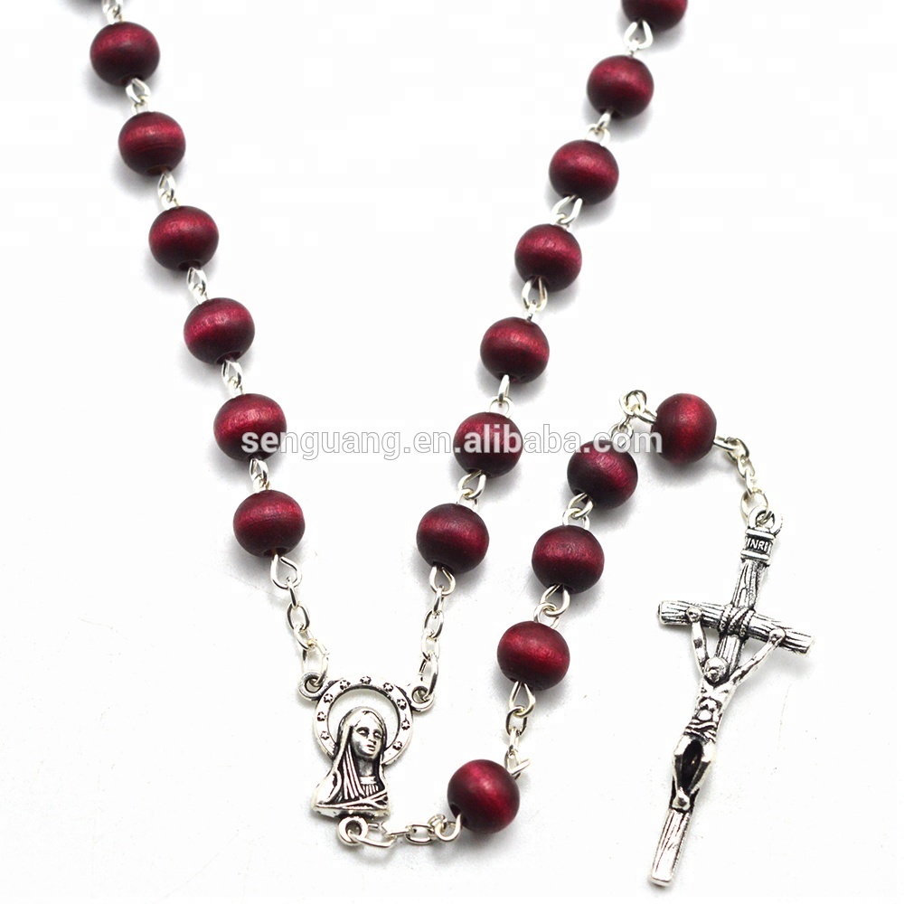 Mode Rose Parfumée Catholique Chapelet avec Papale Croix En Bois Chapelet Collier