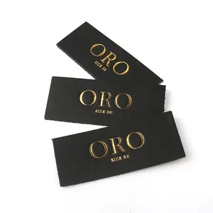 Eco-friendly Custom Printing Debossed Foil Golden Brand Logo Tag Luxury Denim Genuine Leather Patches with Size