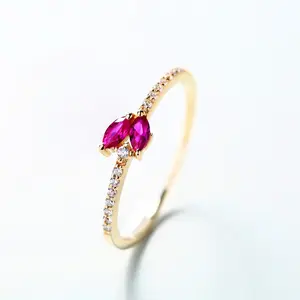 Jewellery Finding For Charm Solid Gold Double Ruby Corundum Engagement Ring