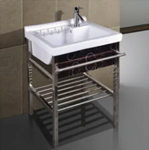 bathroom washtub laundry basin for washing clothes with stainless steel shelf