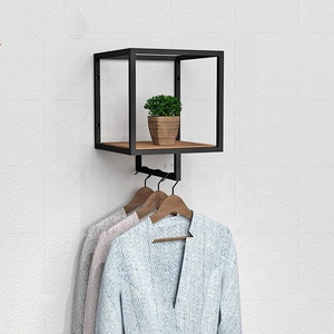 Clothing Store Display <strong>Wood</strong> and Iron Cube Wall <strong>Shelf</strong> <strong>Float</strong> Wall Mount <strong>Shelf</strong> for Living Room - Product Image 3