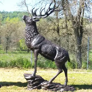 Estátua de bronze de escultura de animais ao ar livre, estátua de cobre de cervos