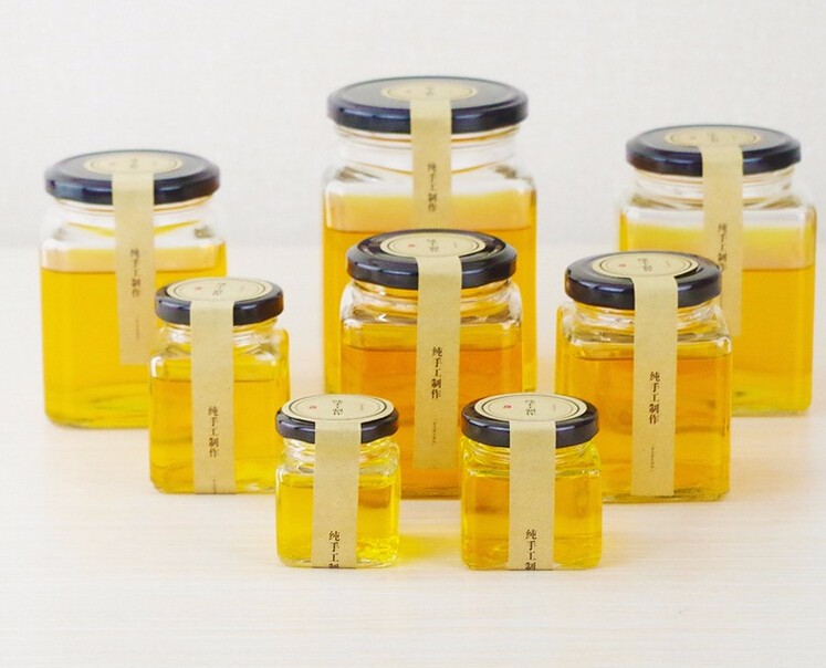 Clear empty food storage glass jar polygon glass jar with screw lid square glass food jar