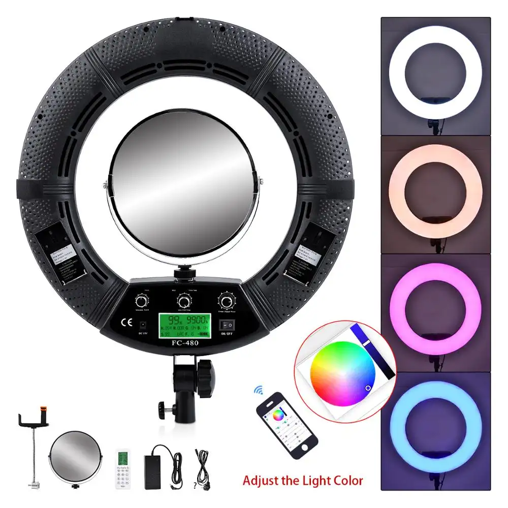 Fosoto Professional FC-480 RGB 18 inch makeup Photography Led ring light With Tripod Stand For Live Streaming YouTube Shooting