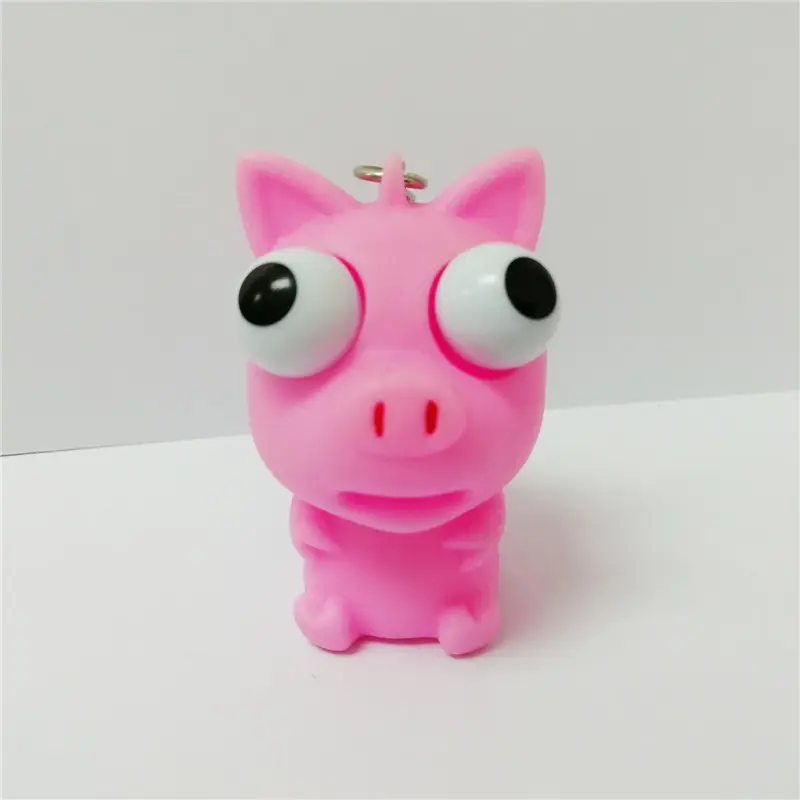 Pink pig eye popper keychains heart popping soft pvc keyrings