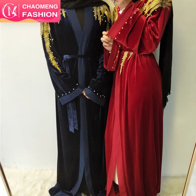 1694-1701 # Роскошная Турецкая Мода черный новейший дизайн Зимняя бархатная абайя для <span class=keywords><strong>мусульманских</strong></span> женщин длинное кимоно платье Дубай