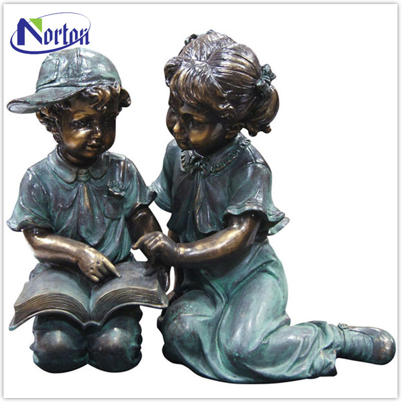 Kinder lesen bronze skulptur für outdoor garten dekoration NT--BCA1533J