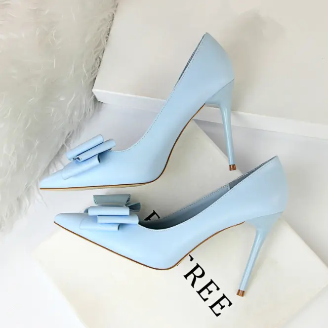 c11178a latest design bowknot lady high heel shoe jobs leather dress shoe