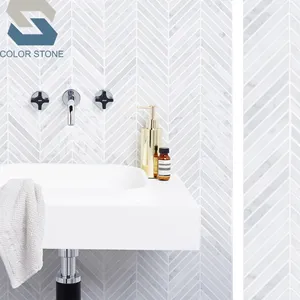 Bianco carrara venato marble bathroom chevron mosaic wall tiles design