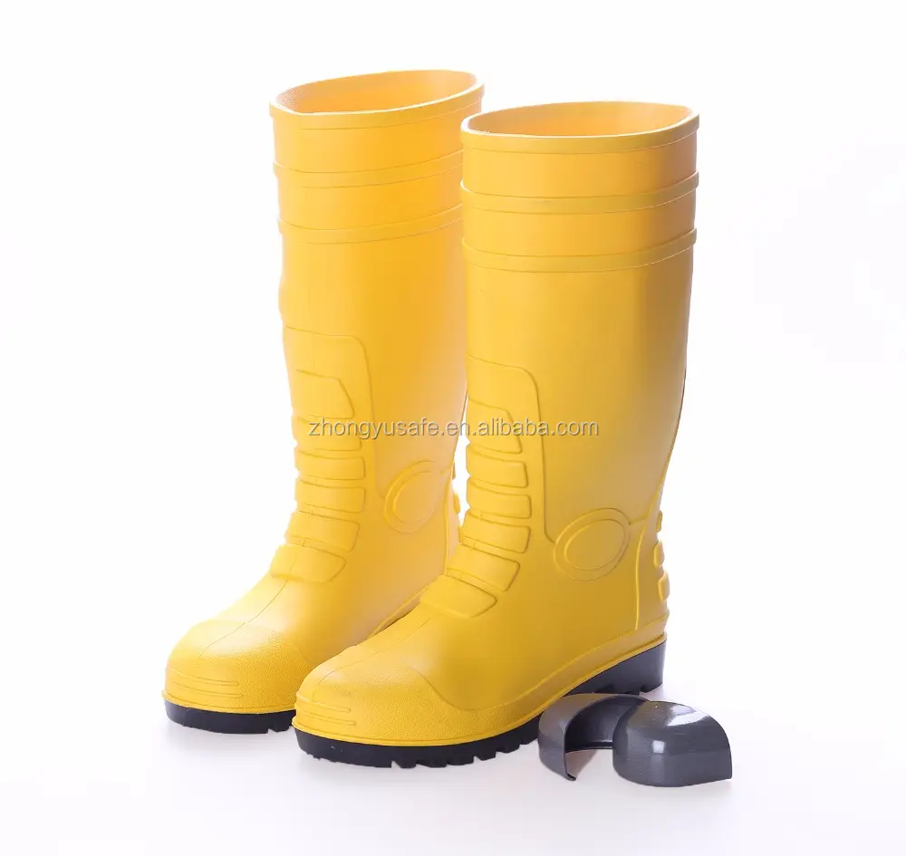 Botas de chuva amarelas de pvc, sapatos de borracha de trabalho/botas de chuva de segurança com bico de aço