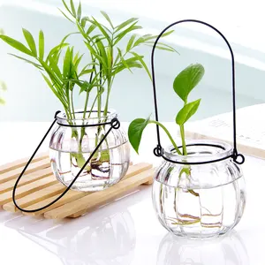 Hanging transparent pumpkin shape glass candle jars for making candles