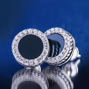 <span class=keywords><strong>Orecchini</strong></span> Rotondi KRKC&CO in Argento Sterling 925 Placcato Oro Bianco con <span class=keywords><strong>Onice</strong></span> Nero Incastonato, Gioielli Hip Hop, Regalo con Zirconi CZ 5A per Uomo - Product Image 5