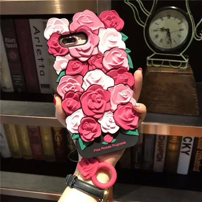 3D romantik gül silikon yumuşak jel arka kapak kılıfı için iPhone 7/7 artı/6/6s/6 artı/5/5s/SE