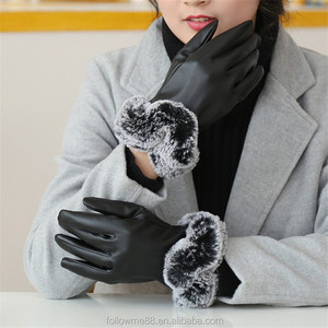 Gants en fausse fourrure pour femmes, gants en <span class=keywords><strong>cuir</strong></span> chauds pour l'hiver - Product Image 2