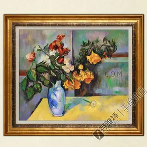 Still Life: Flowers in a Vase, 100% Handmade Impression Oil Painting Canvas Reproduction of Paul Cezanne