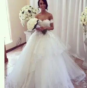 Ne276 encantador vestidos de casamento de tule, linha a, designer aliexpress, fora do ombro, renda, apliques, vestido de noiva 2022