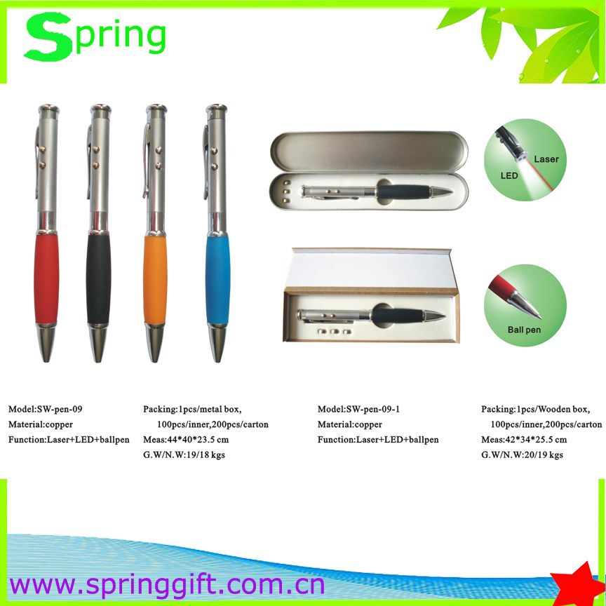Качество 3A класса металла многофункциональный 3 в 1 лазерная указка Pen с деревянной коробке