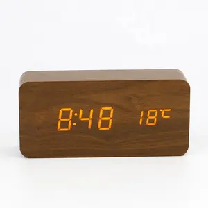 KH-WC003 Jam Alarm Kamar Tidur Anak-anak, Multifungsi Tampilan Waktu Temperatur LED Digital Kayu dengan Aktivasi Suara