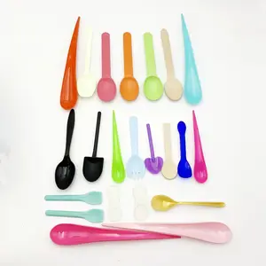 Disposable Leaf Waterdrop Tear Shape Blue Red Green Black Gelato Yogurt Ice Cream Plastic Spoon