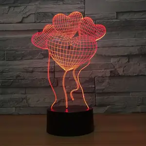 심장 3D LED 램프 USB 전원 7 색 놀라운 착시 아기 수면 빛 아이 최고의 선물
