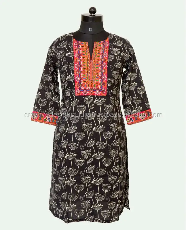 Formal and casual wear Cotton Printed Black Embroidery Ladies Kurtis for office wear and daily wear