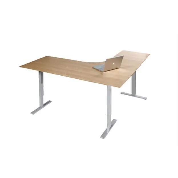 Meja Bisa Disesuaikan, Meja Kantor Duduk untuk Berdiri Di Sudut Tinggi 3 Kaki Bentuk L