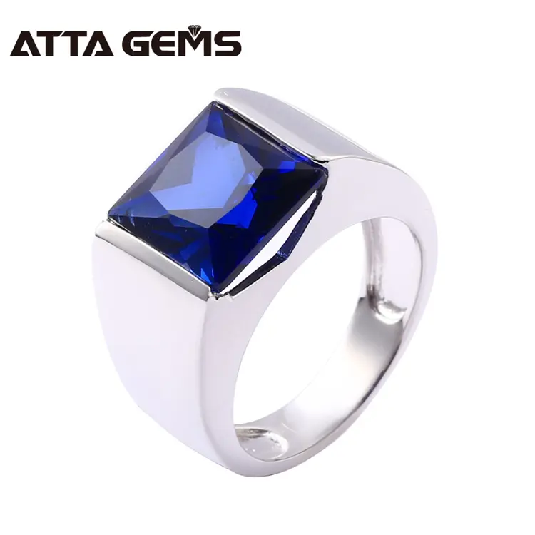 5 Carats Created Sapphire Gemstone Ring Design Wedding Band Classic Business Style Men Silver Ring
