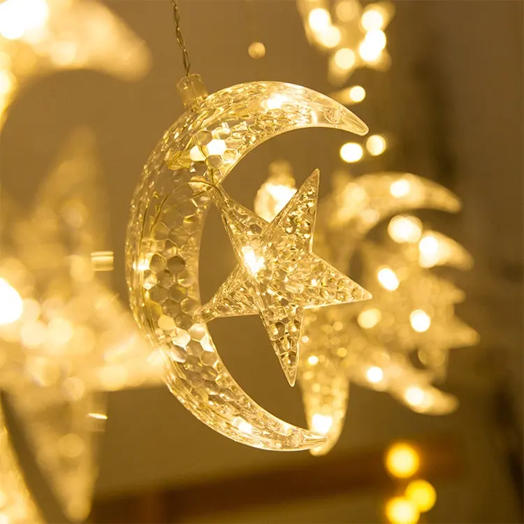 Janela Luz Ramadan Levou Cortina Estrela Lua Luz Da Corda de fadas Para O Quarto Festival Decoração de Natal