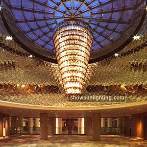 Extra large metal lace around long crystal chandelier