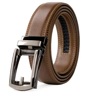 100%Genuine Leather Ratchet Belt For Men Business Casual Wear 130Cm Perfect Fit Waist Size Up To 44" With Automatic Alloy Buckle