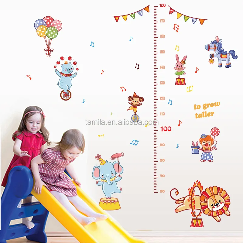 את תרשים צמיחה לגובה של ילדים חיות מצוירות טרופ קרקס דקורטיביות DIY מדבקת קיר חדר ילדים מדבקות קיר
