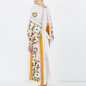 2023 abbigliamento di lusso donna Boho Beach Designer Dress <span class=keywords><strong>abito</strong></span> <span class=keywords><strong>lungo</strong></span> a maniche lunghe ricamato floreale <span class=keywords><strong>bianco</strong></span> <span class=keywords><strong>abito</strong></span> estivo in <span class=keywords><strong>cotone</strong></span> di lino - Product Image 4