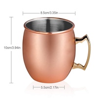 Tasses à Moscow Mule 100% cuivre avec poignées, en acier inoxydable 304, revêtement or rose, gobelet à boire classique