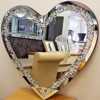 Современное новое зеркало со скошенными серебряными стразами в форме сердца