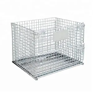 Cesta de paletes para armazém, porta-paletes dobrável resistente de metal galvanizado para armazém, gaiola de malha de arame 40'' x 48'' x 42''