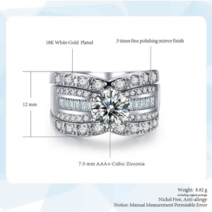 Oem Design Elegant Fashionable Low Moq 18k White <strong>Gold</strong> 3 Piece Cz Engagement Wedding <strong>Rings</strong> <strong>Sets</strong> for Women YG018 - Product Image 6