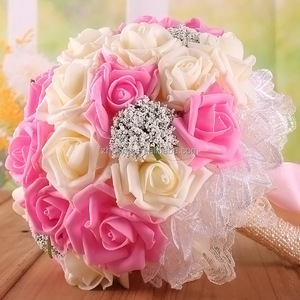 Bouquets <span class=keywords><strong>de</strong></span> mariage artificiels en satin PE faits à la main ZERO, hauteur 9 pouces, pour la <span class=keywords><strong>mariée</strong></span> - Product Image 3