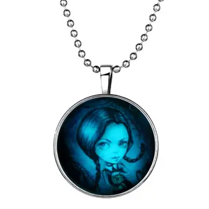 ANK1940604 Halloween Easter Day Glowing In The Dark Necklaces With Trick Treat Grave Girl Detail Round Alloy Pendent Necklecs
