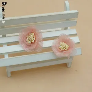 美丽的廉价绣球花粉红色花边 3d 花人造闪光玫瑰花雪纺广州婚礼墙花