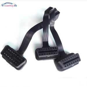 Flat+Thin OBD2 16 Pin 1 Male to Dual Female Y Splitter Extension  Noodle Cable Connector Diagnostic Tool