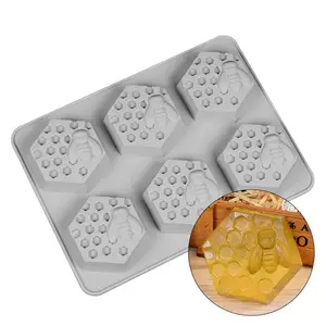 BPA Free 6 Cavities Hexagon Silicone Cake Wedding Party Decorating Bee Honeycomb Silicone Soap 3D Mold