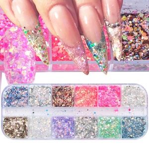 12 kleuren Sparkly Shiny Nail Glitter Pailletten 3D Holografische Vlokken Gemengde Kleurrijke Mermaid Ruit Paillette Nail Art Decor