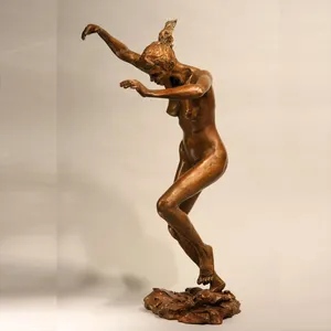 Atacado de cobre bronze bonito sexy dança nude menina estatuetas