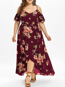 Abito Lungo Estivo Stampato Taglie Forti per <span class=keywords><strong>Donne</strong></span> Curvy, Vestito Floreale Plus Size con Spalle Scoperte - Product Image 3