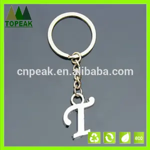 Personalizado elegante metal tom de prata chaveiro alfabeto chaveiro letra" t" de metal chaveiro