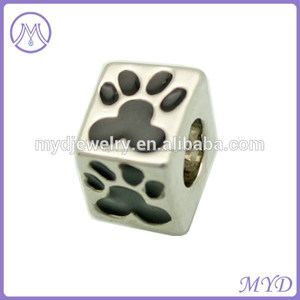 Rodio de la aleación de cubo de la pata del perro impresión charms pulsera de la joyería - Product Image 3