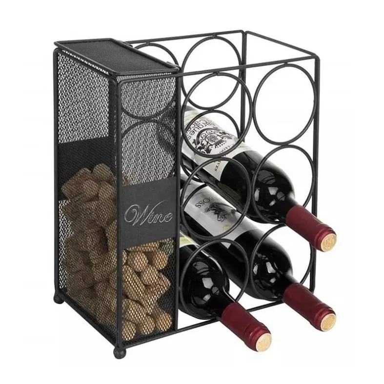 Estante de almacenamiento de vino con encimera de Metal con cesta de corcho