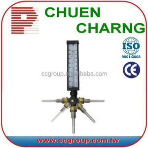 Thermomètre rond à tube de verre avec boîtier en laiton plaqué de type cylindre - Product Image 5