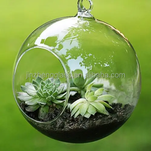 transparent glass Ball Shaped(two small holes) Terrarium Hanging Glass Orbs for Home Decoration Garden Accessories