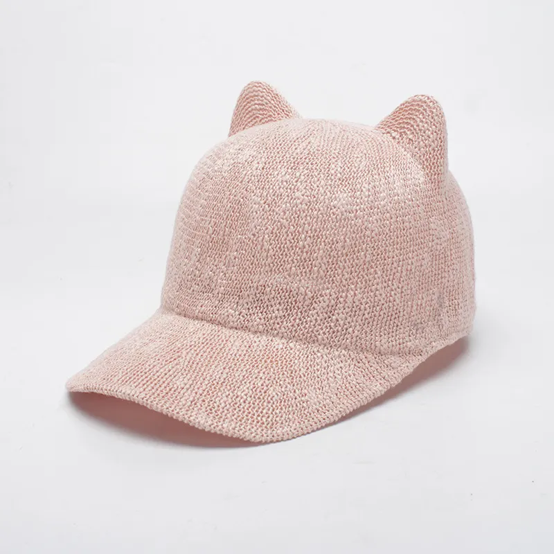 Lovely Solid Color Cat Ear Baseball Sport Caps For Ladies